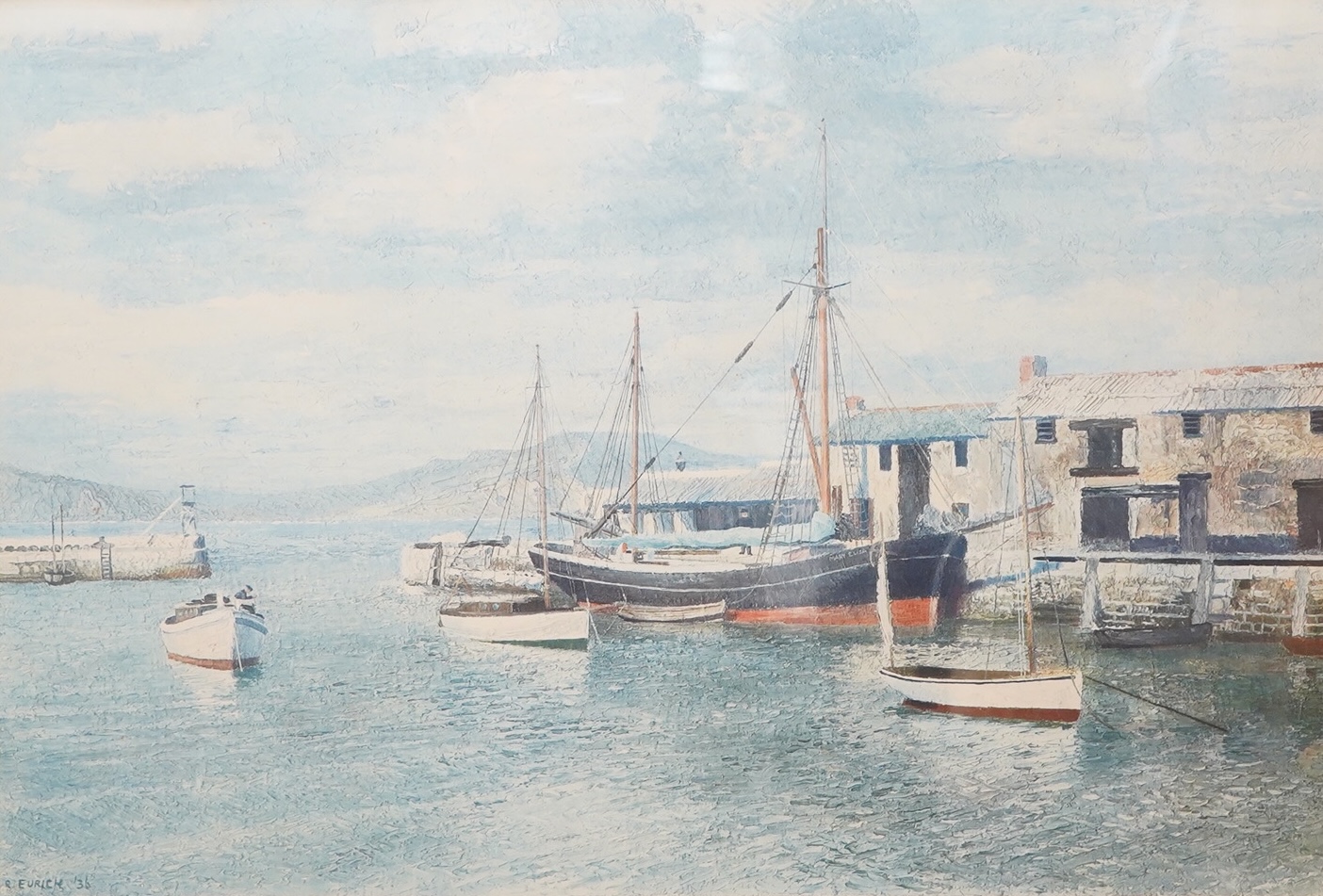 Richard Eurich RA (1903-1992), ‘The Mary Eliza, Lyme Regis', signed in pencil, blindstamped colour lithograph, 44 x 64cm